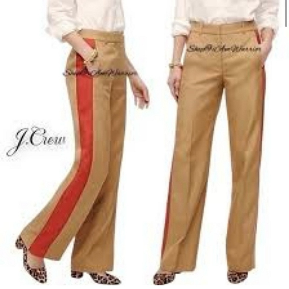 J. Crew Camel Wide Leg Pants with Red Accent Size 6